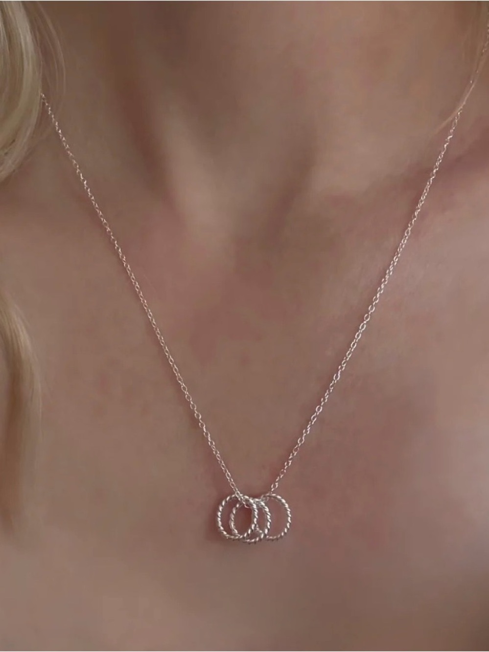 MIXIT Delicate Triple Ring Pendant Necklace - Silver